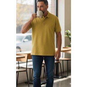 L.L.BEAN Yellow Gold Short Sleeve Banded Bottom Polo Top Big Mens 2XL XXL